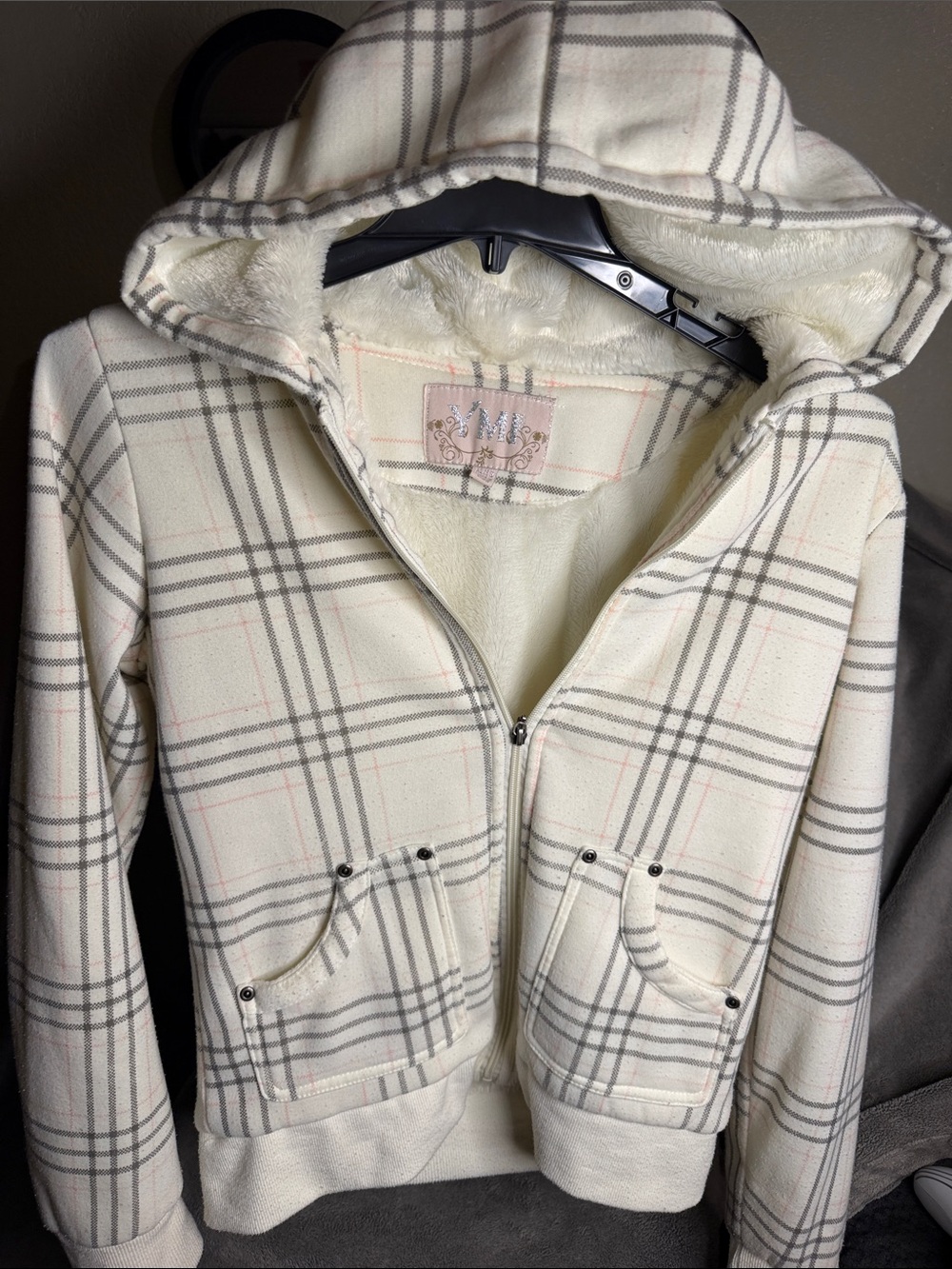 NWOT  YMI Cream Plaid Women's Bomber Jacket